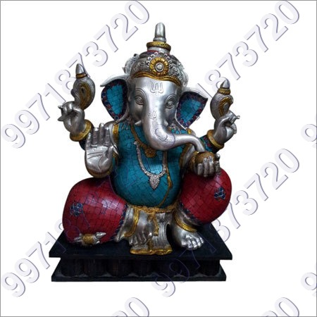 Ganesha Statue - Marble, Silver Color | Smooth Finish, Traditional Design, Exquisite Craftsmanship, Non-Breakable, Positive Energy Sculpture for Home and Office