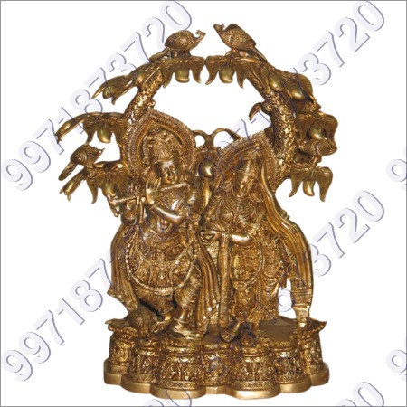 Brass Radha Krishna Statue - Polished Finish, Gold Color | Elegant Design with Beautiful Carving, Resistant to Tarnish, Perfect for Home Decoration and Gifting