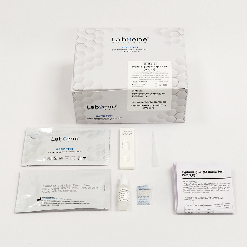 Labgene Typhoid IgG/IgM Rapid Test Kit | Accurate Antibody Detection in Blood, Serum & Plasma | 25Tests/Box