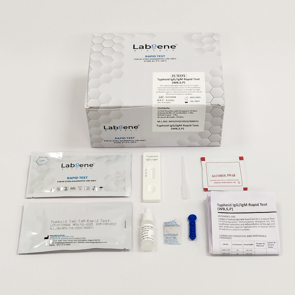 Labgene Typhoid IgG/IgM Rapid Test Kit | Accurate Antibody Detection in Blood, Serum & Plasma | 25Tests/Box