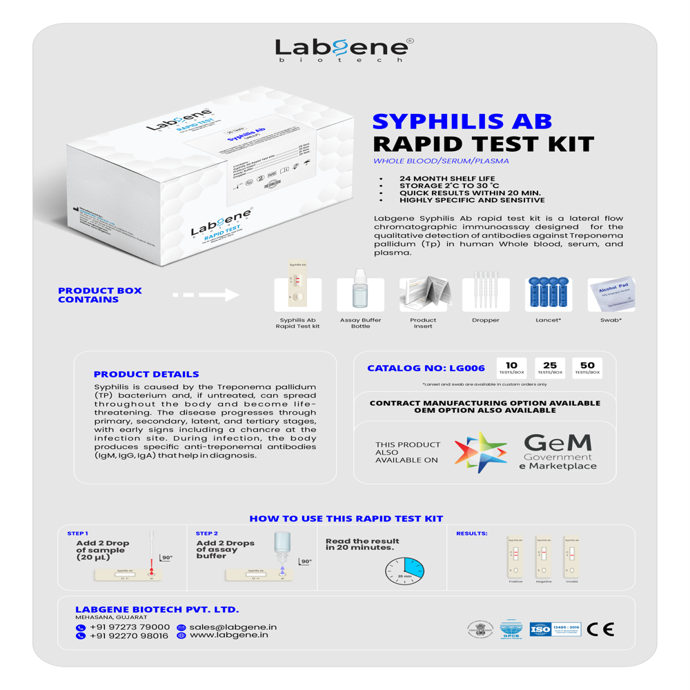 Labgene Syphilis Ab Rapid Test Kit | Accurate Antibody Detection In Blood, Serum & Plasma | 50tests/box - Color: White