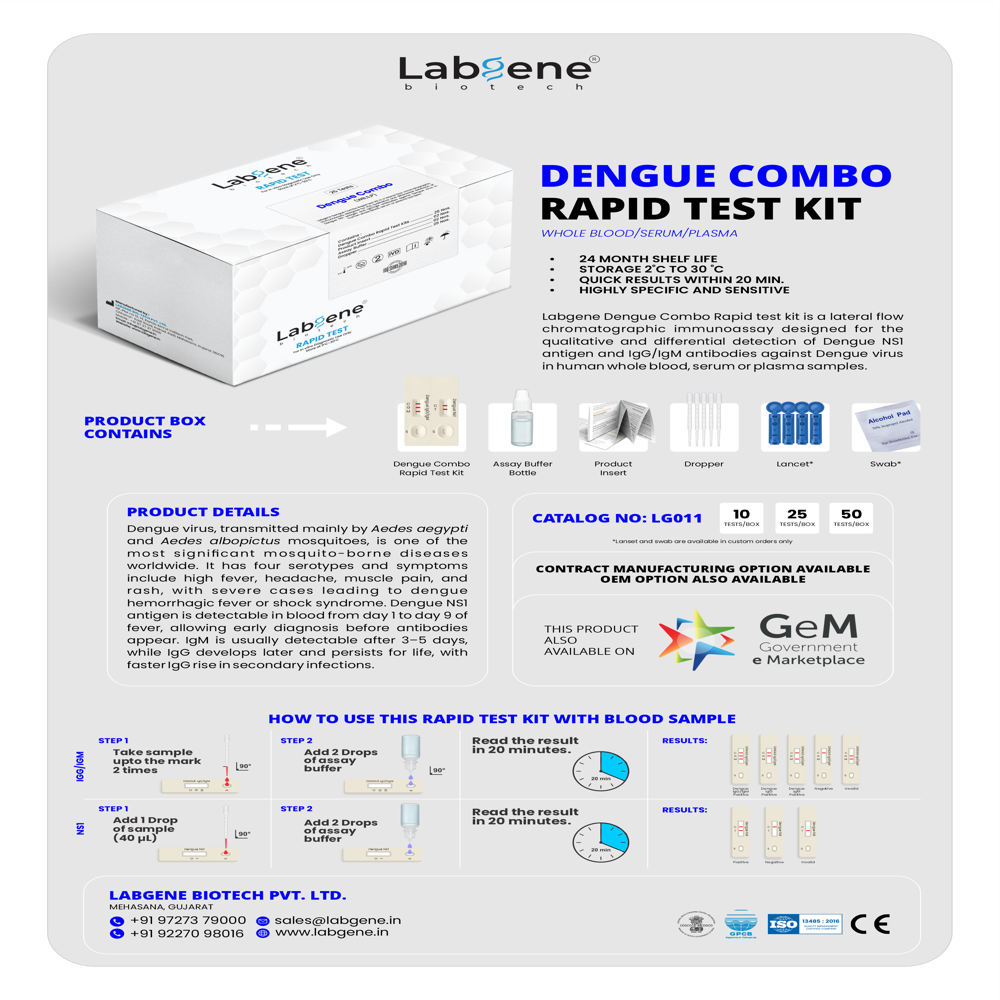 Labgene Dengue Combo Rapid Test Kit | Accurate Antibody Detection in Blood, Serum & Plasma | 10Tests/Box