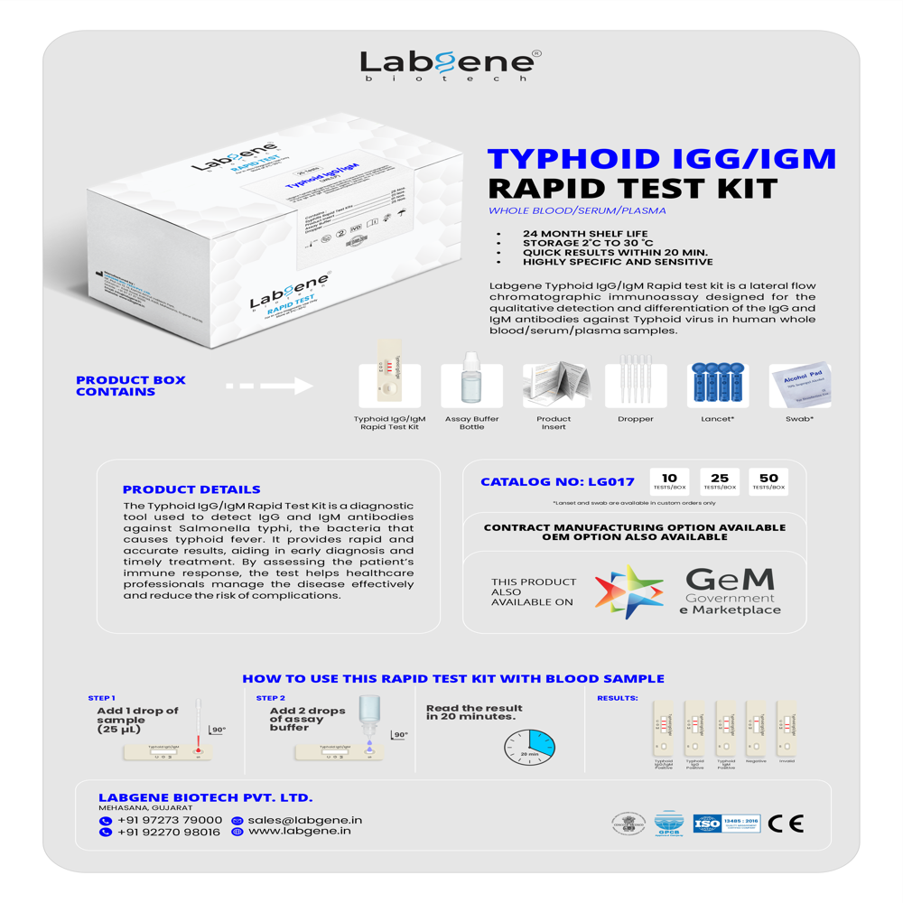 Labgene Typhoid IgG/IgM Rapid Test Kit | Accurate Antibody Detection in Blood, Serum & Plasma | 50Tests/Box
