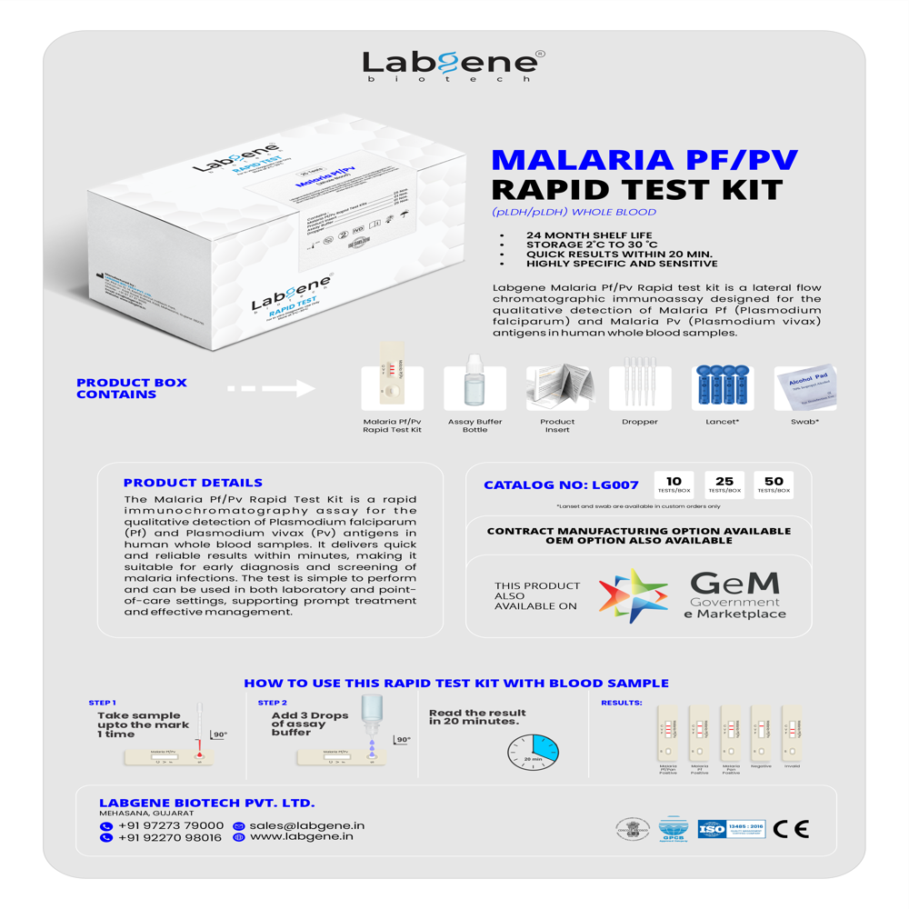 Labgene Malaria Pf/Pv Rapid Test Kit | Accurate Antibody Detection in Blood, Serum & Plasma | 50Tests/Box