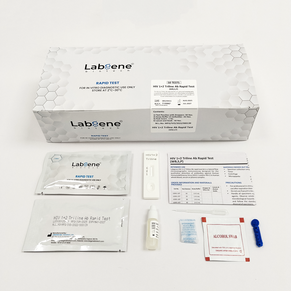 Labgene HIV 1+2 Triline Rapid Test Kit | Accurate Antibody Detection in Blood, Serum & Plasma | 50 Tests/Box