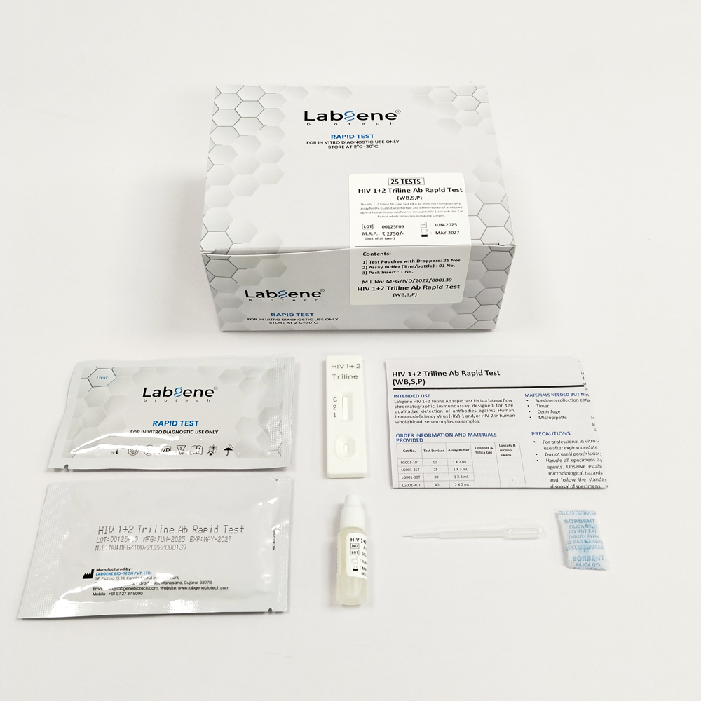 Labgene HIV 1+2 Triline Rapid Test Kit | Accurate Antibody Detection in Blood, Serum & Plasma | 25Tests/Box