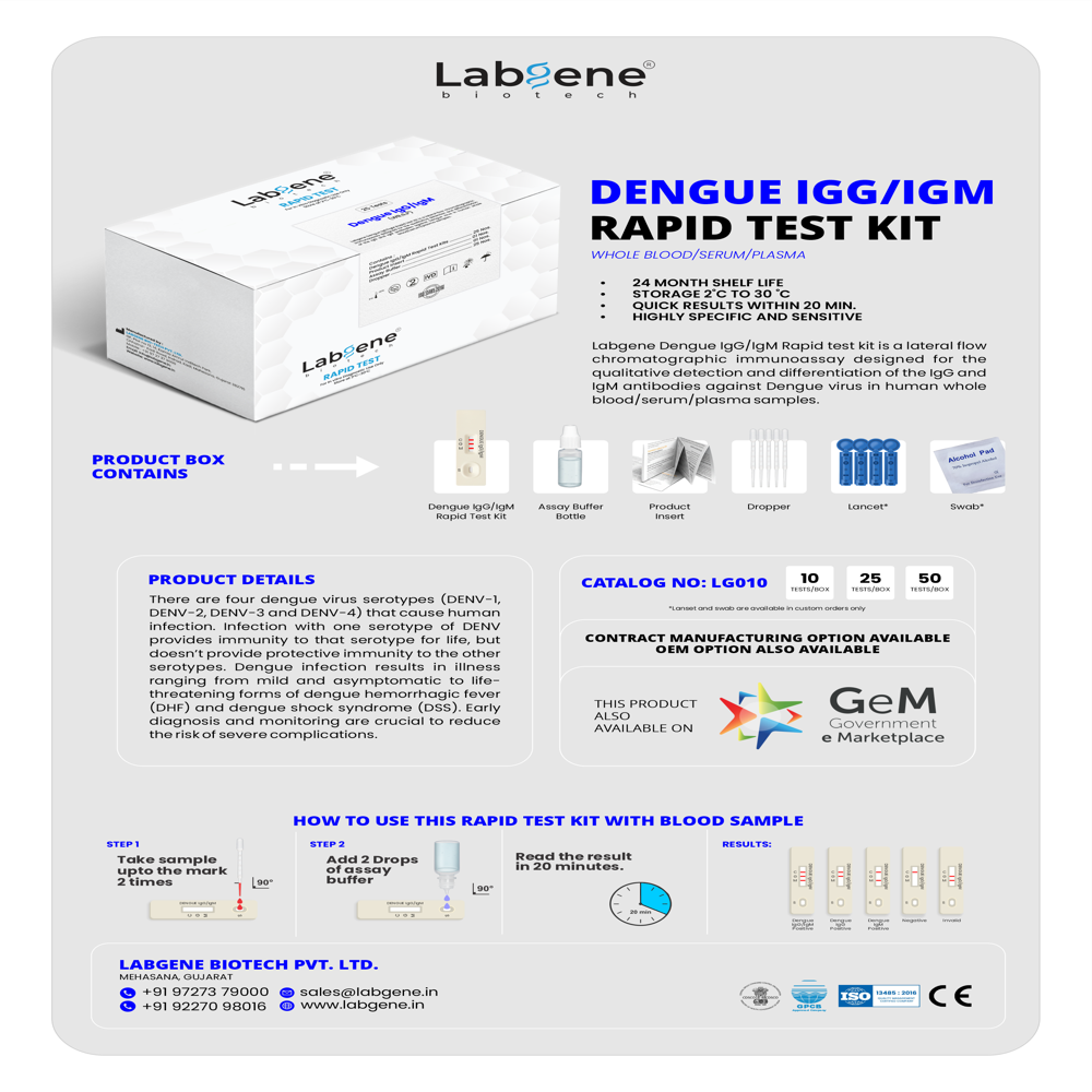 Labgene Dengue IgG/IgM Rapid Test Kit | Accurate Antibody Detection in Blood, Serum & Plasma | 25Tests/Box