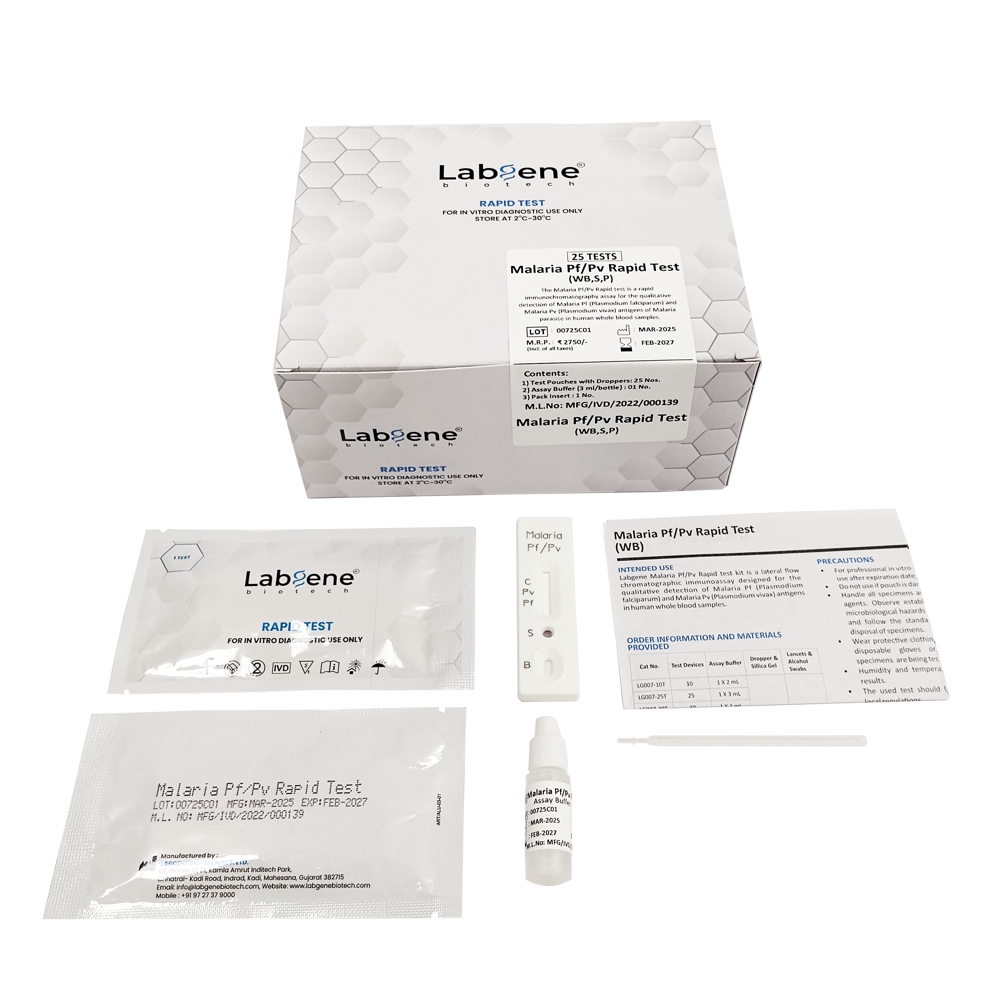 Labgene Malaria Pf/Pv Rapid Test Kit | Accurate Antibody Detection in Blood, Serum & Plasma | 25Tests/Box