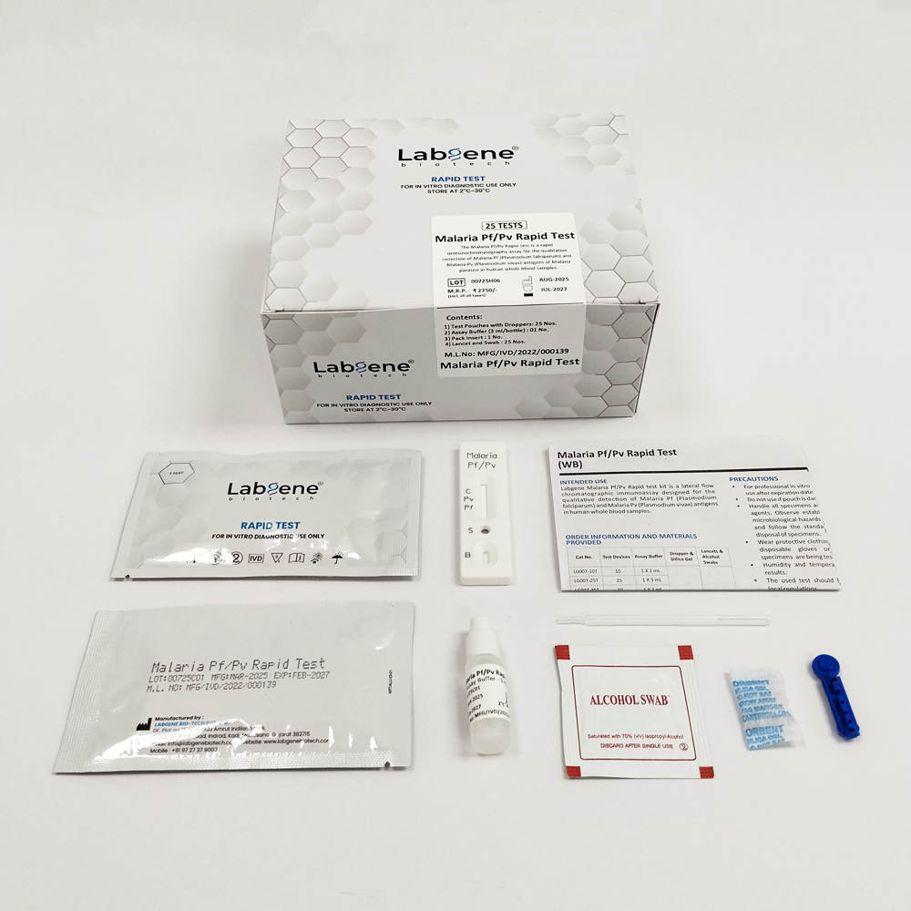 Labgene Malaria Pf/Pv Rapid Test Kit | Accurate Antibody Detection in Blood, Serum & Plasma | 25Tests/Box