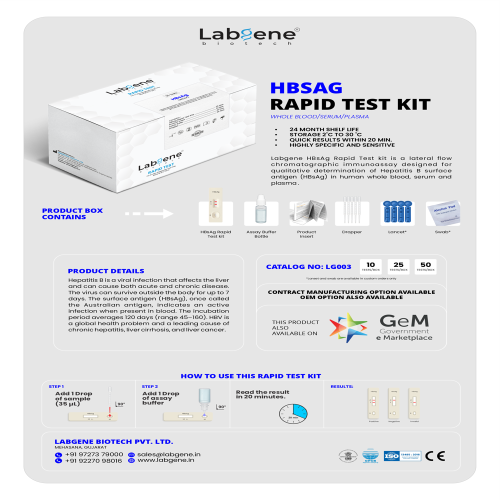 Labgene HBsAg Rapid Test Kit | Accurate Antibody Detection in Blood, Serum & Plasma | 25Tests/Box
