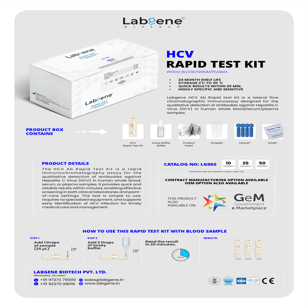 Labgene HCV Antibody Rapid Test Kit | Accurate Antibody Detection in Blood, Serum & Plasma | 25Tests/Box