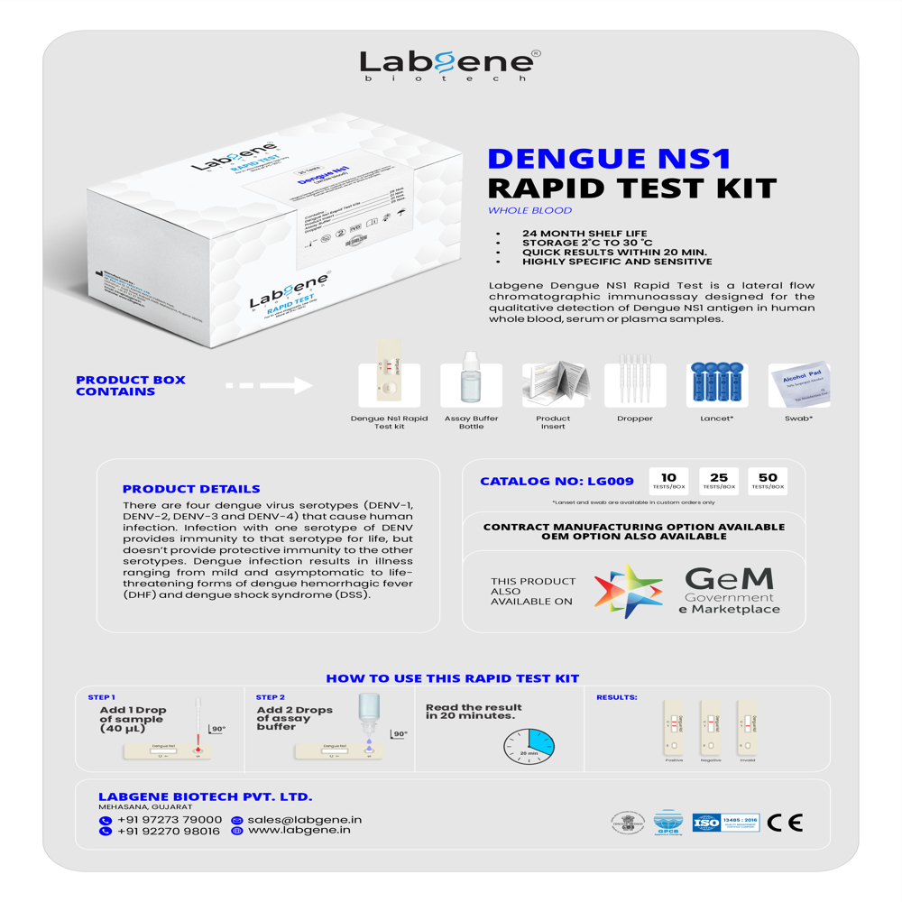 Labgene Dengue Ns1 Rapid Test Kit | Accurate Antibody Detection in Blood, Serum & Plasma | 25Tests/Box