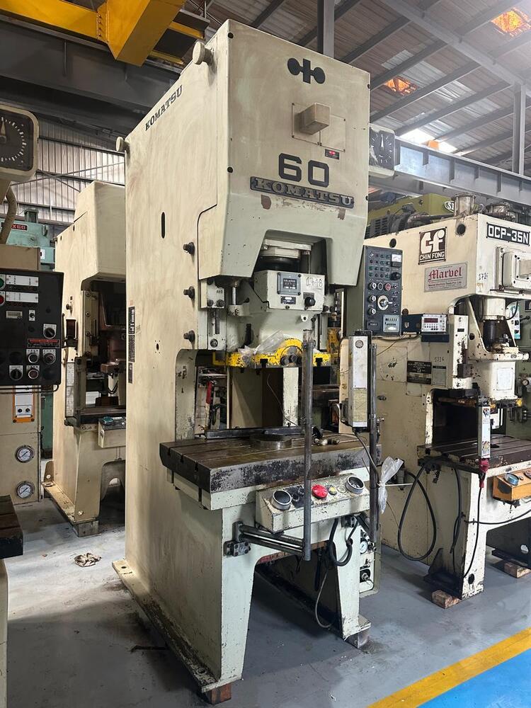 1748 KOMATSU C Frame Single Crank Press - 60 Tons Capacity 120mm Stroke Length 300mm Die Height 70mm Adjustment 4285 SPM 450x350mm Slide 900x550mm Bolster