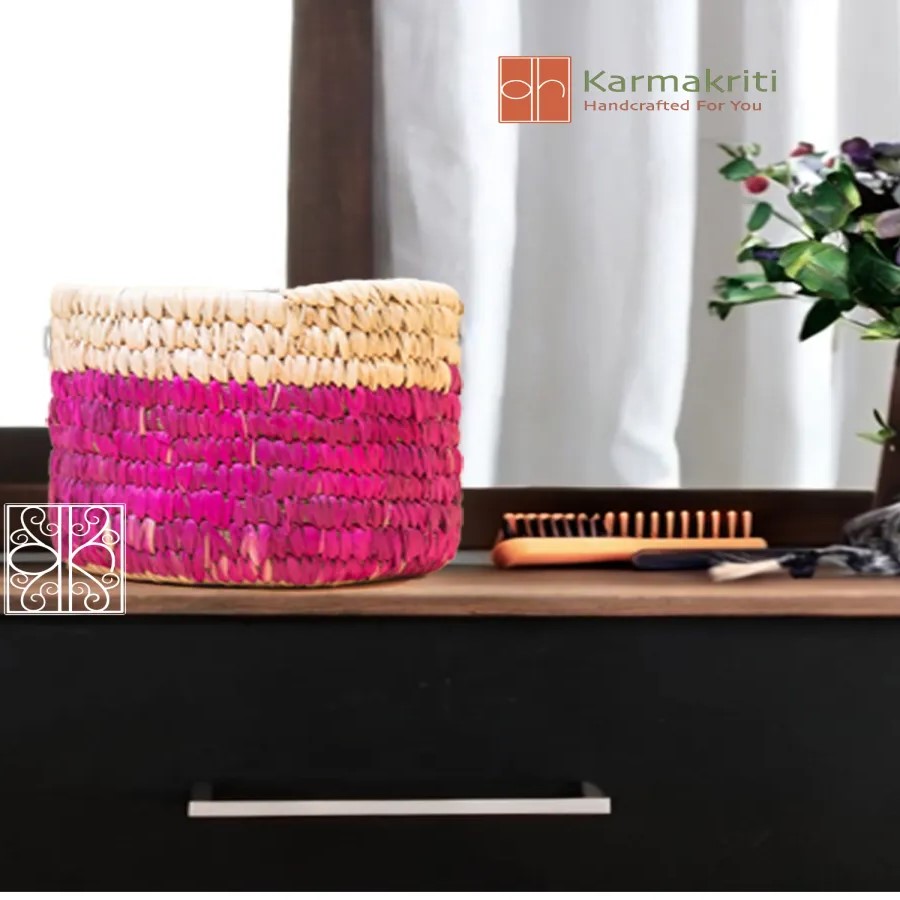 Handmade Round Sabai Grass Shelf Basket 8*3 10*5 Inches - Color: Cream & Mud Colour