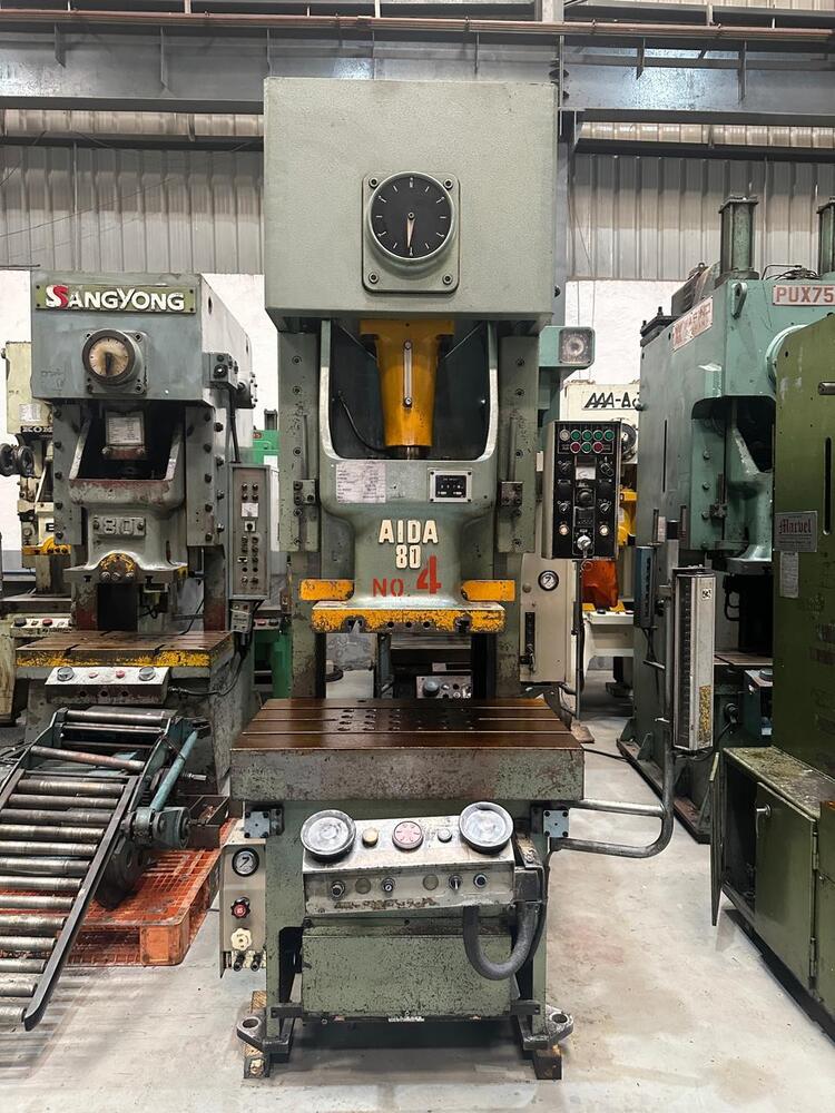 1761 Aida C Frame Single Crank Press - 80 Tons Capacity, 160mm Stroke, 320mm Die Height, 4075 Spm, 540x460mm Slide, 950x600mm Bolster, Includes Die Cushion