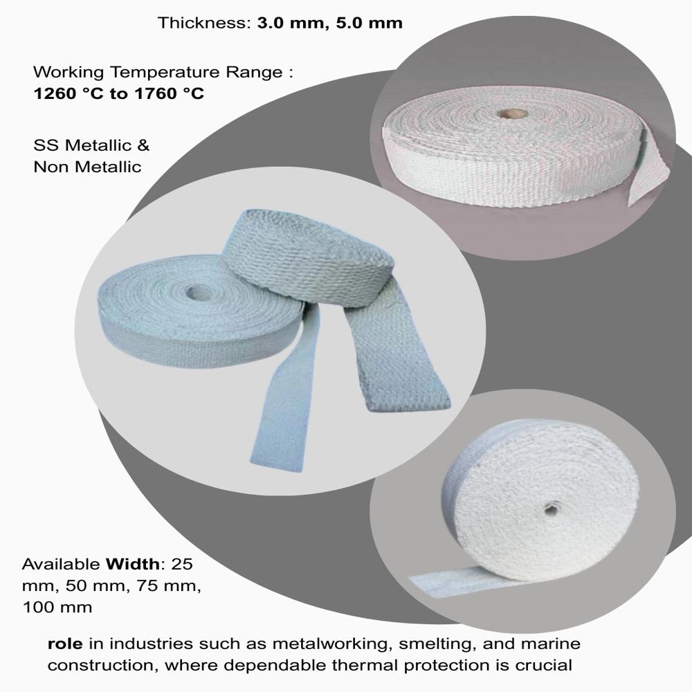Ceramic Fiber Insulation Tapes - Woven Ceramic Fiber Roll Tape, Custom Dimensions, Thermal Insulation For High-temperature Gasketing And Heat Shielding