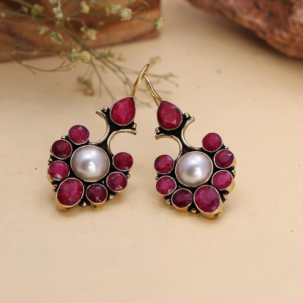 Gold Finish Ruby Radiance Pearl Studs Earring