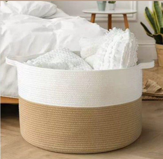 Large Handmade Sabai Grass Laundry Basket - 20x16 Inches | Tri-color Design, Rust Proof, Modern Arts Style, Ideal For Clothes And Toys