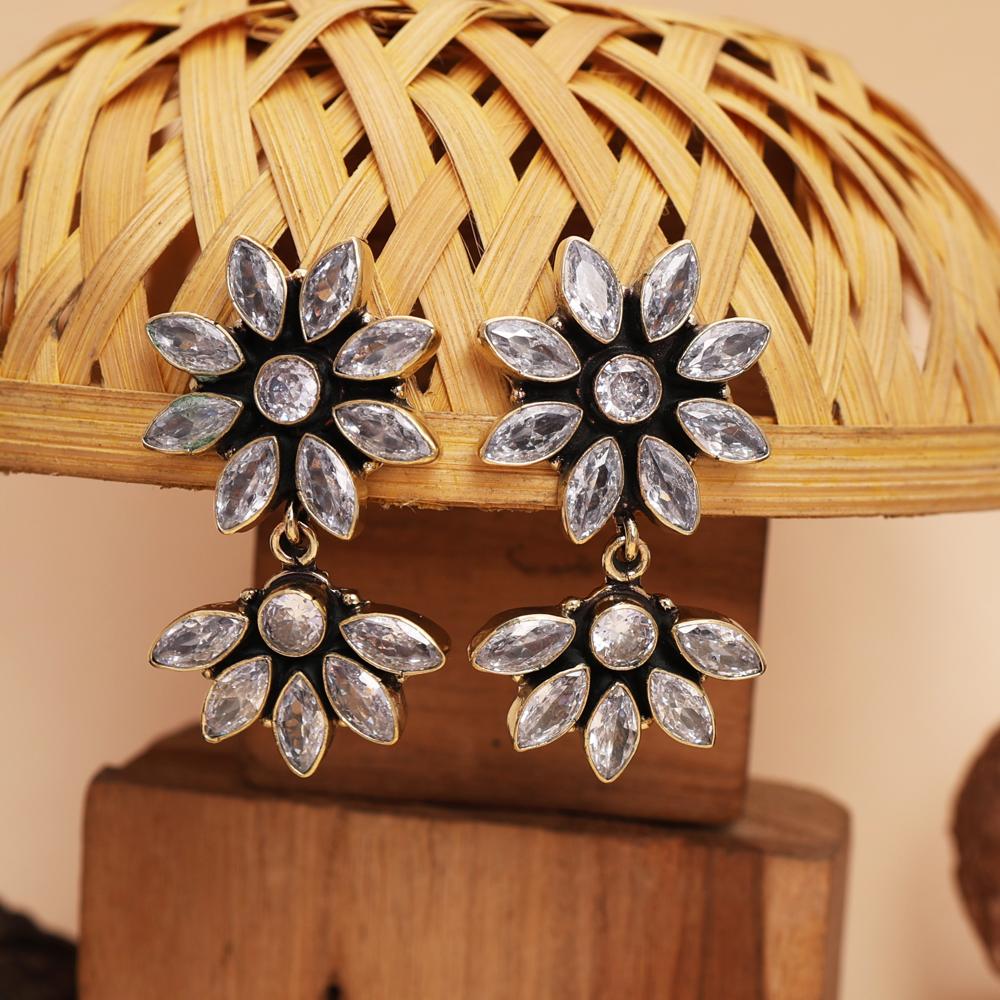 Sparkling Floral Design Studded Dangler Earrings Marquise & Round Cut crystal Stones