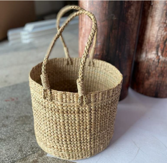 Large Handmade Sabai Grass Laundry Basket With Handles 20*16 Inches - Color: Blue