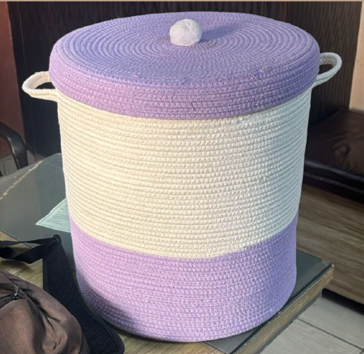 Large Handmade Sabai Grass Laundry Basket With Handles 20*16 Inches - Color: Blue