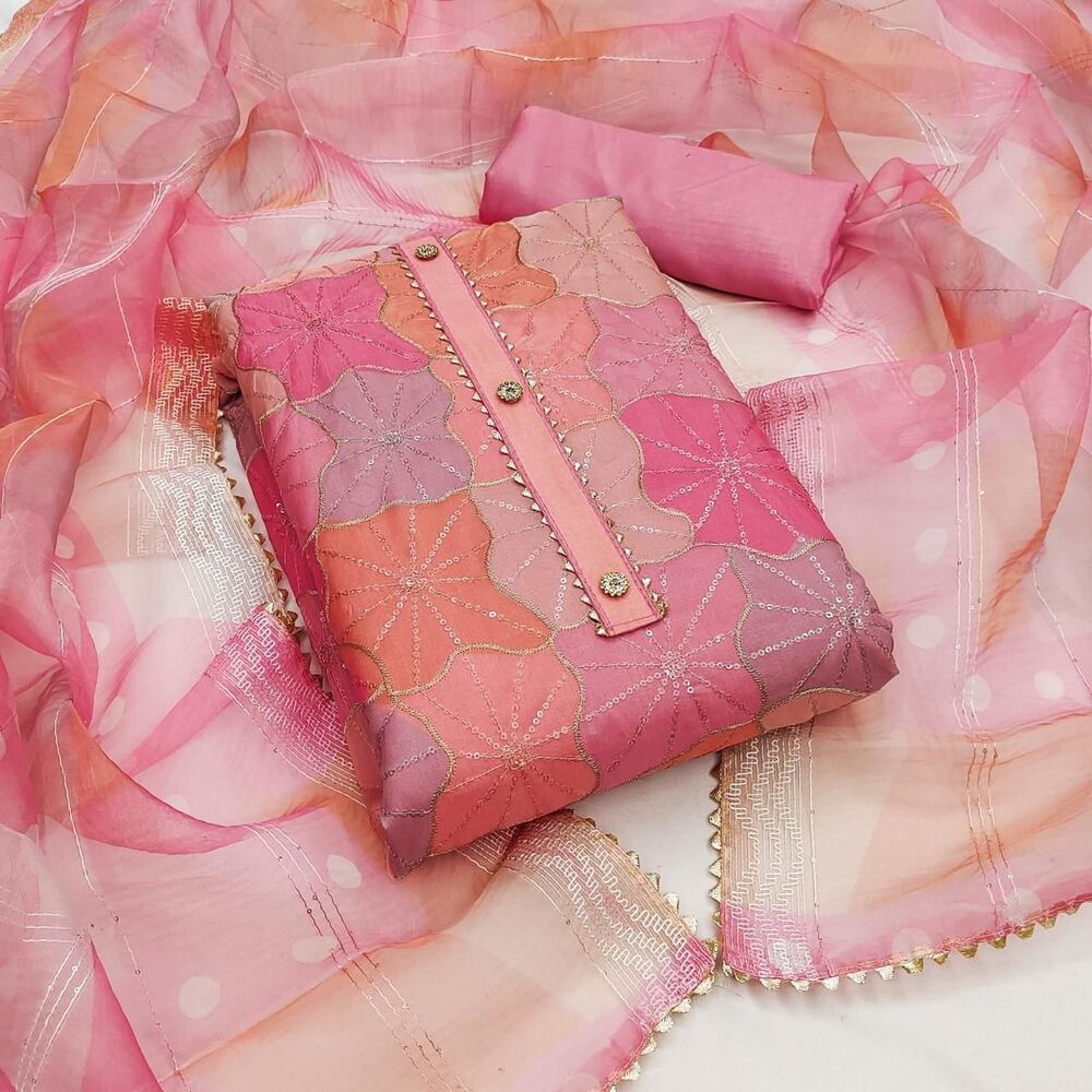 ORGANZA SILK WORK WITH POSITION PRINT SUIT