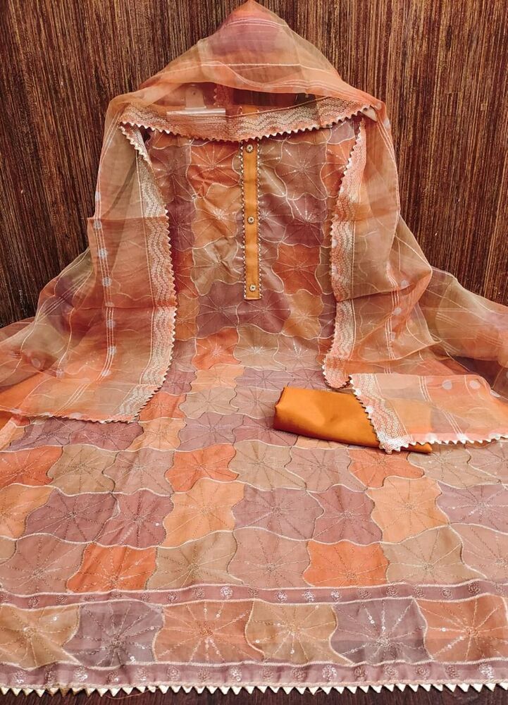 ORGANZA SILK WORK WITH POSITION PRINT SUIT