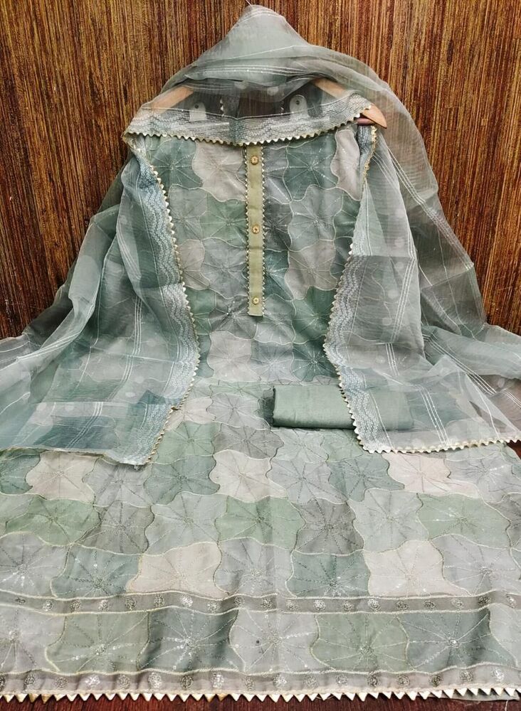 ORGANZA SILK WORK WITH POSITION PRINT SUIT