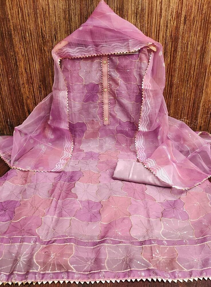 Organza Silk Work With Position Print Suit - Color: Multicolor