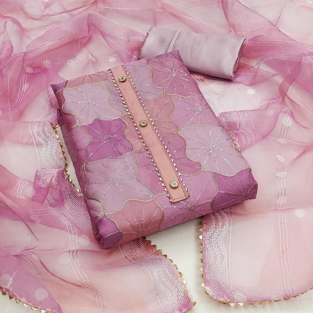 ORGANZA SILK WORK WITH POSITION PRINT SUIT