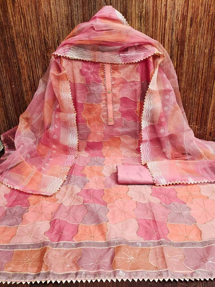 Organza Silk Work With Position Print Suit - Color: Multicolor