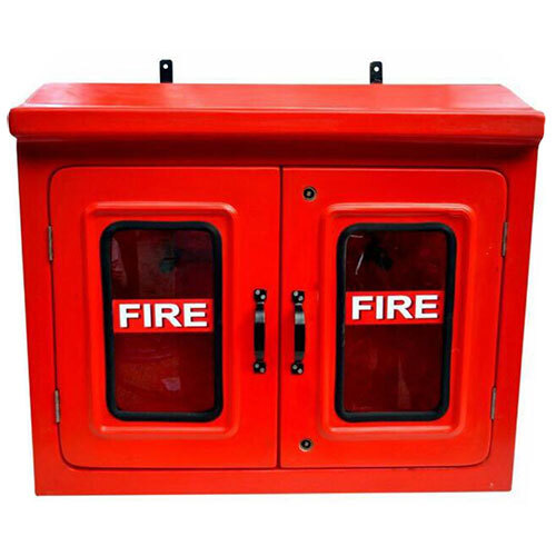 Mild Steel Double Door Fire Hose Box - Color: Red