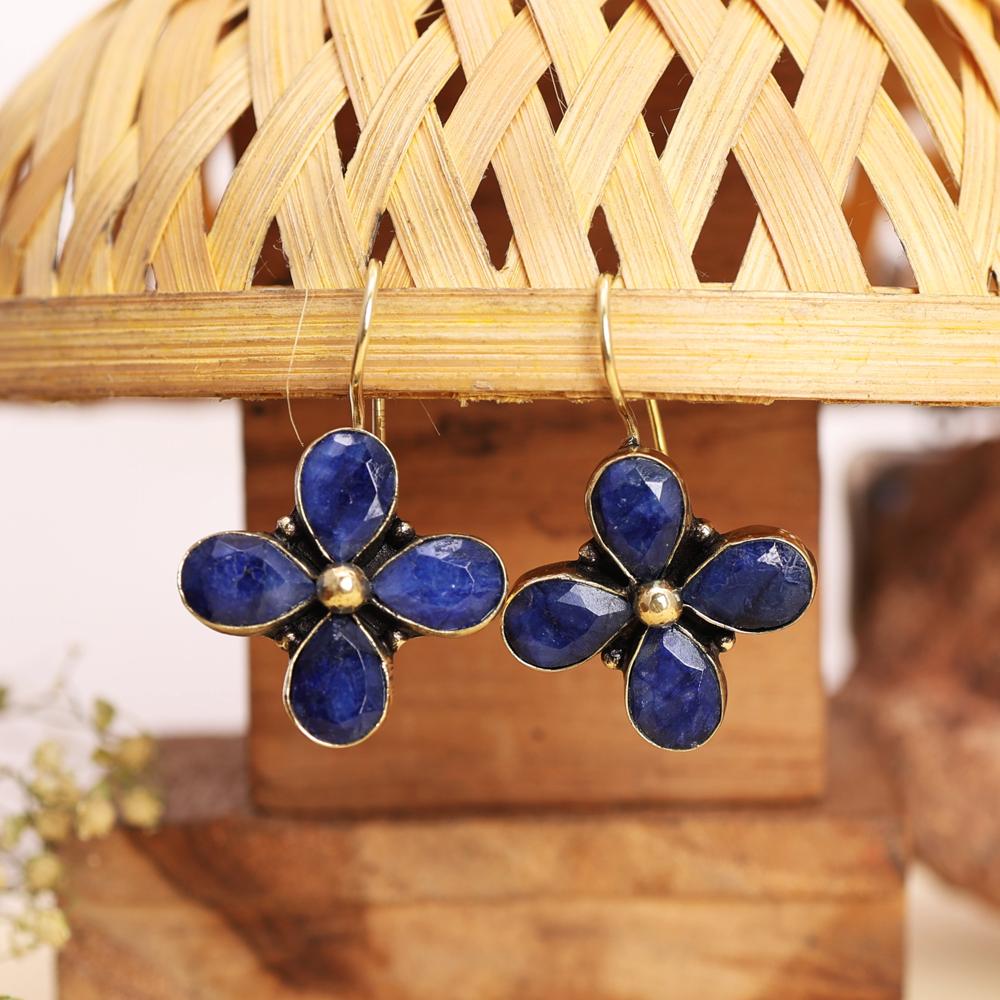 Royal Bloom Navy Stone Simple Design Floral Hook Earrings Bes Gift For Girls