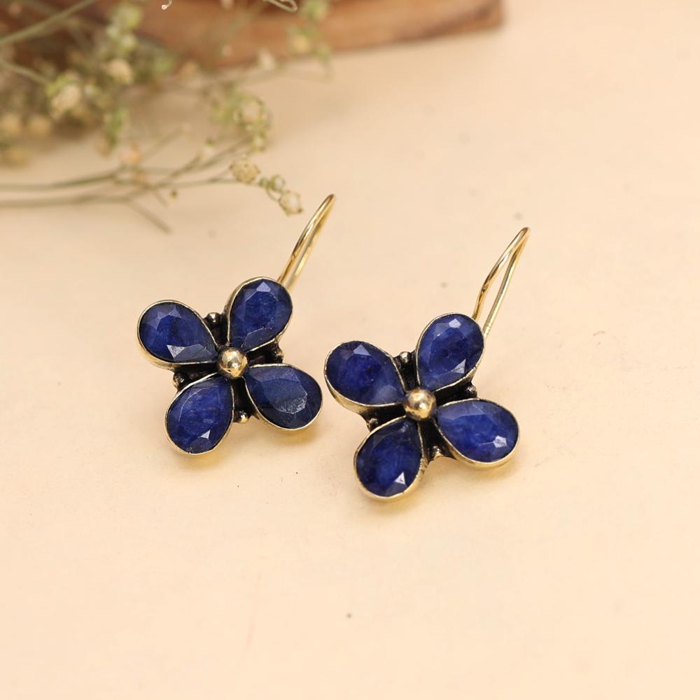 Royal Bloom Navy Stone Simple Design Floral Hook Earrings Bes Gift For Girls