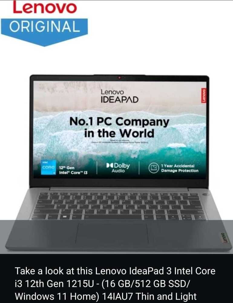 Lenovo Ideapad 3Intel Core I3 Laptop - Available Color: Silver
