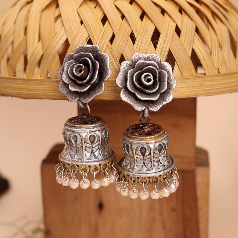 Rose Blossom Antique Jhumka Earrings Ethnic Designer Earrings For Women