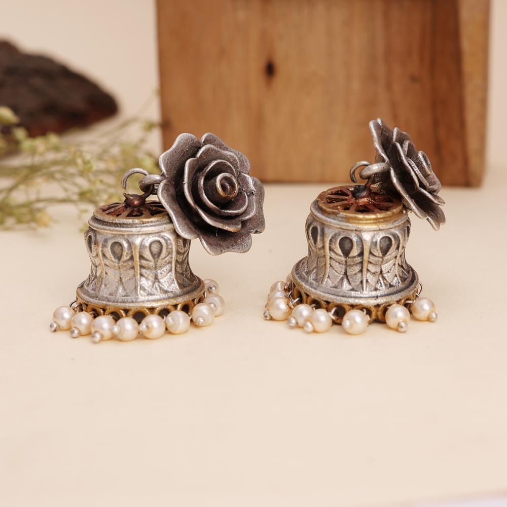 Rose Blossom Antique Jhumka Earrings Ethnic Designer Earrings For Women