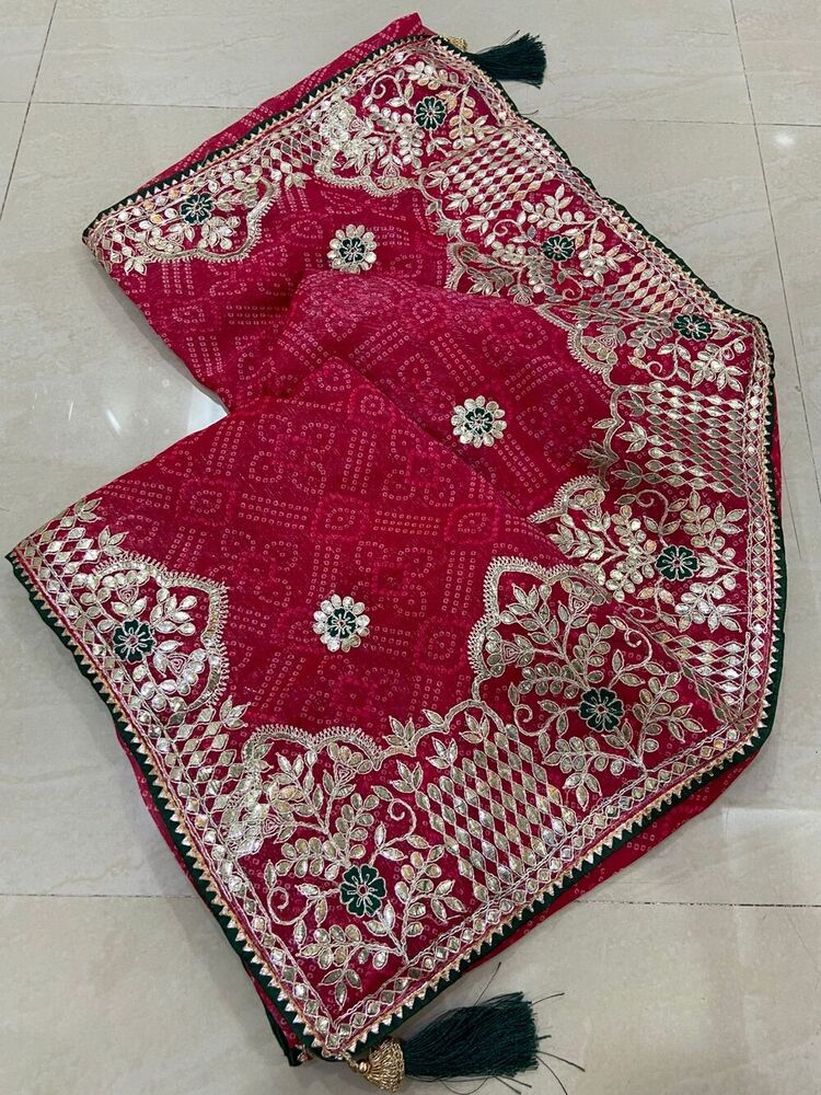 Jaipuri Bandhej with original gotta saree