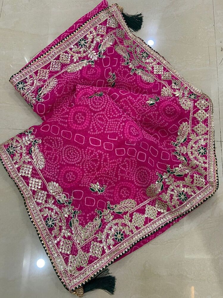 Jaipuri Bandhej with original gotta saree