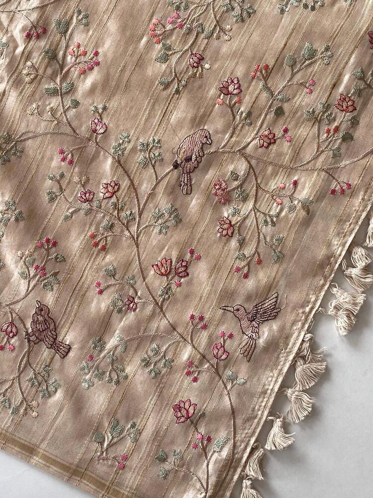 PURE LOOM TUSSAR SAREE WITH ALL OVER DESIGNER EMBROIDERY PATTERN