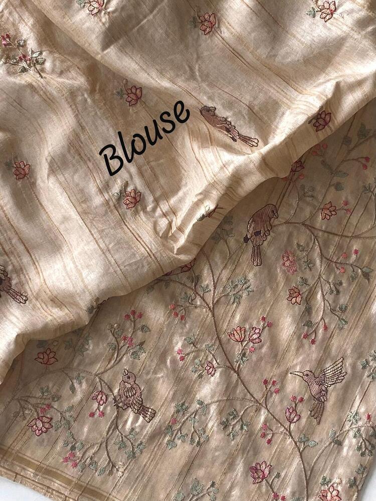 Pure Loom Tussar Saree With All Over Designer Embroidery Pattern