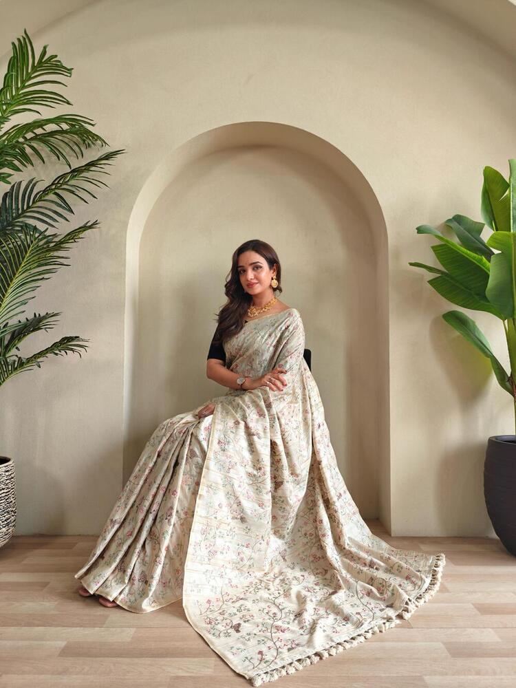 PURE LOOM TUSSAR SAREE WITH ALL OVER DESIGNER EMBROIDERY PATTERN