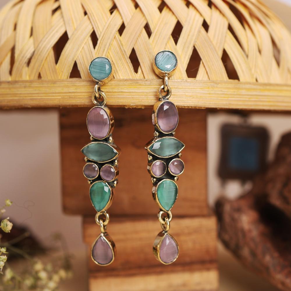 Beautifully Handcrafted Green Lavender Monalisa Drop Gold Polished Earrings Best Gift For Girls - Color: Pink