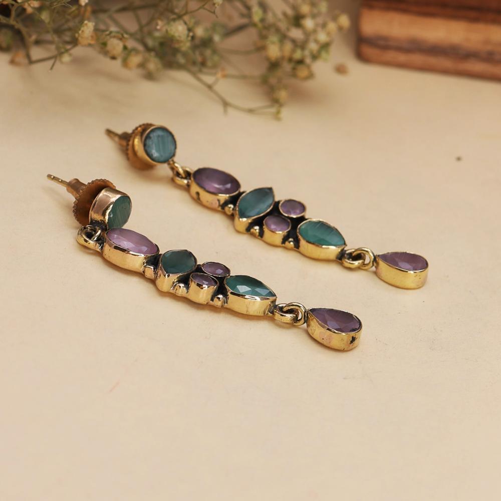 Beautifully Handcrafted Green Lavender Monalisa Drop Gold Polished Earrings Best Gift For Girls - Color: Pink