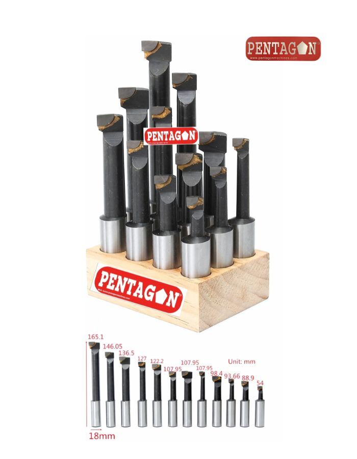 PENTAGON Boring Bar set of 12 pcs bar Shank dia 18 mm for 3 Inch