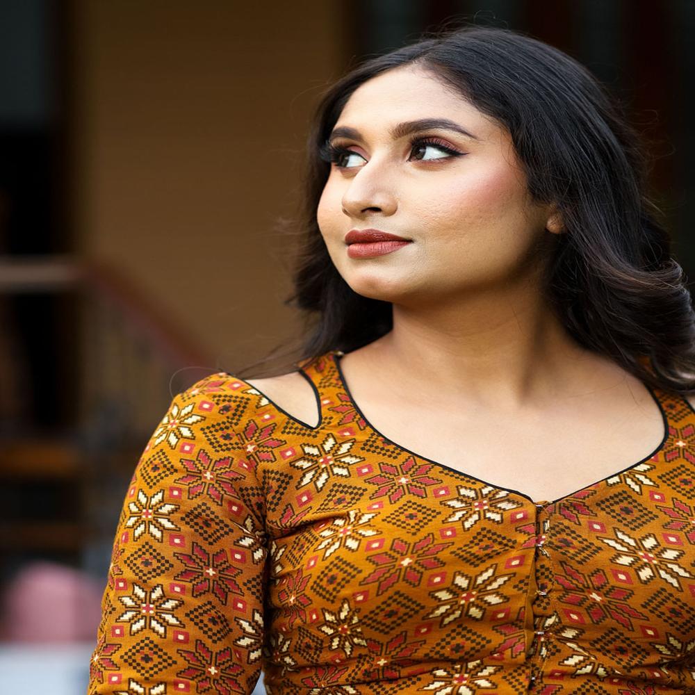  Mustard Ajrakh Cotton Blouse