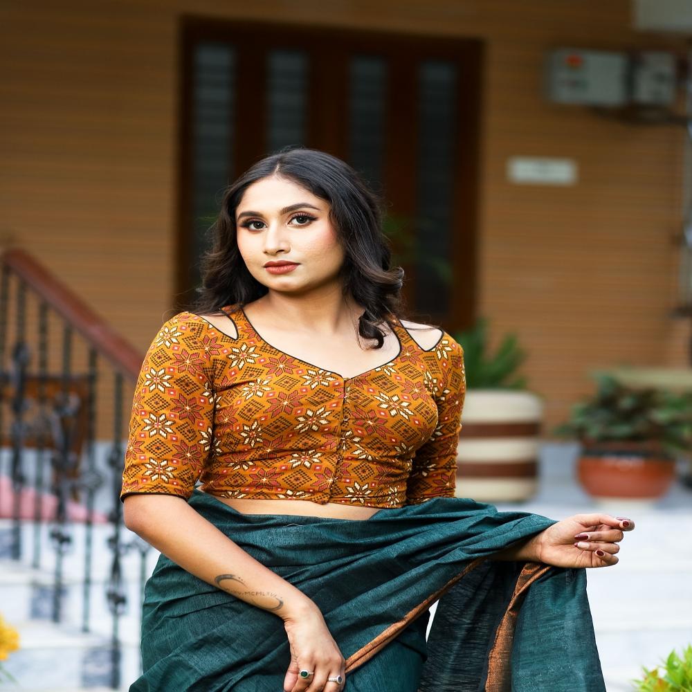  Mustard Ajrakh Cotton Blouse