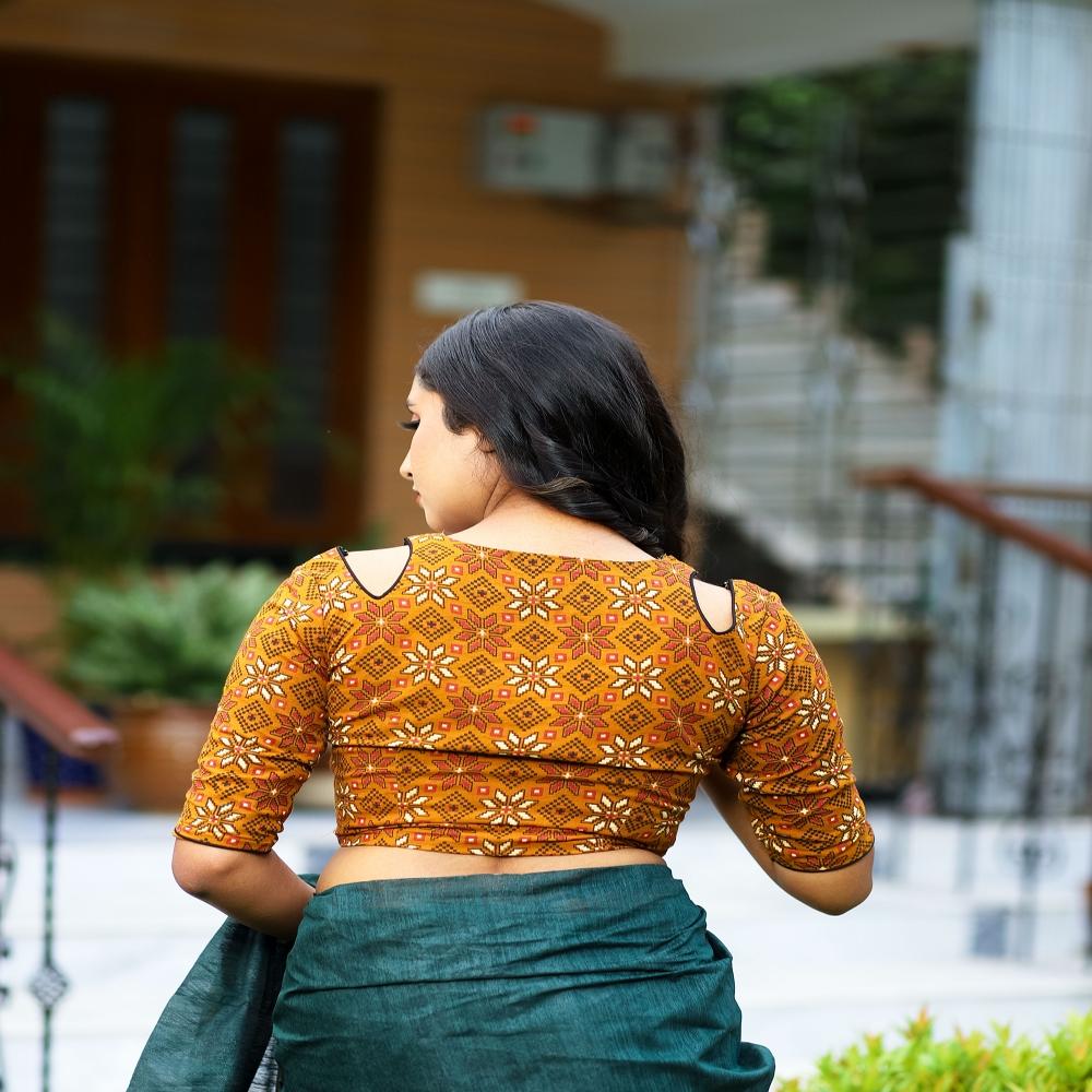  Mustard Ajrakh Cotton Blouse