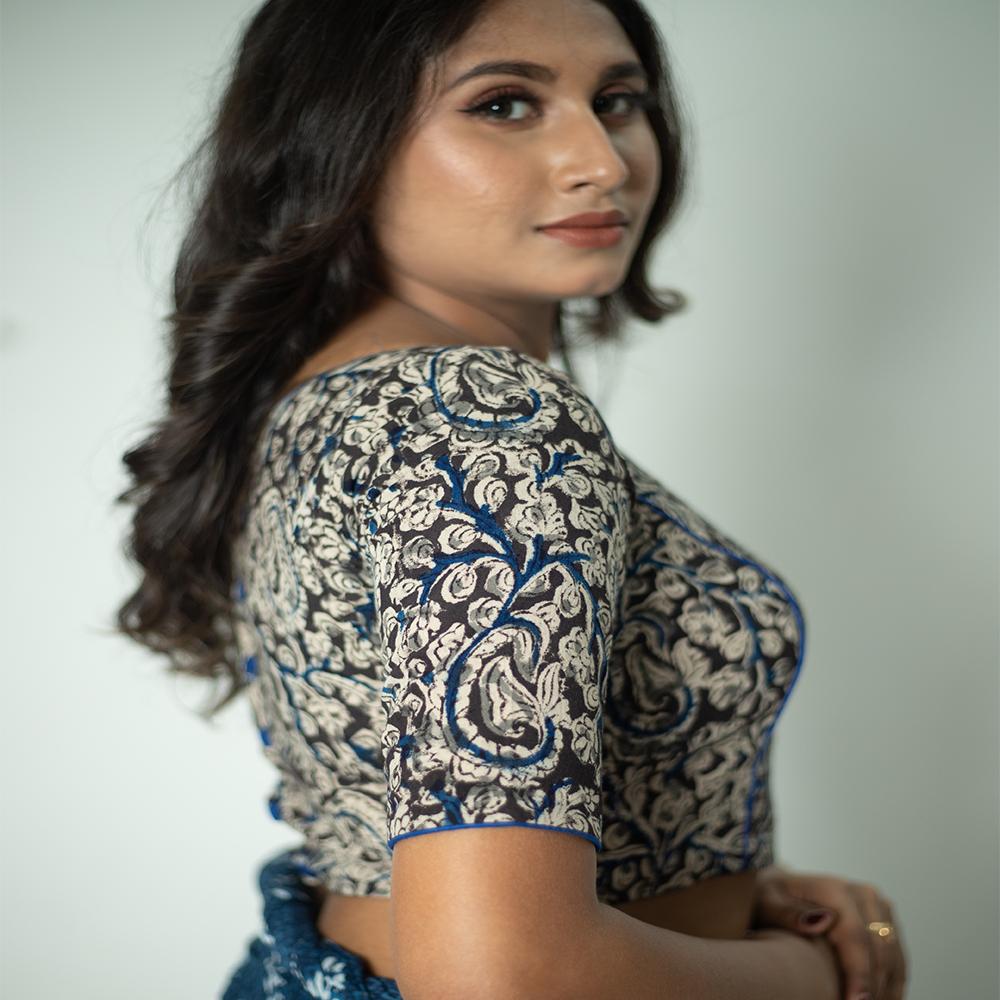 Black Kalamkari Cotton Blouse