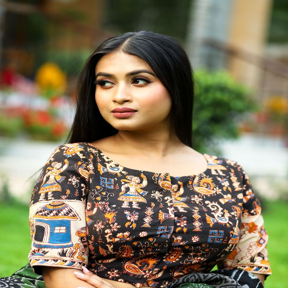 Black Kalamkari Cotton Blouse